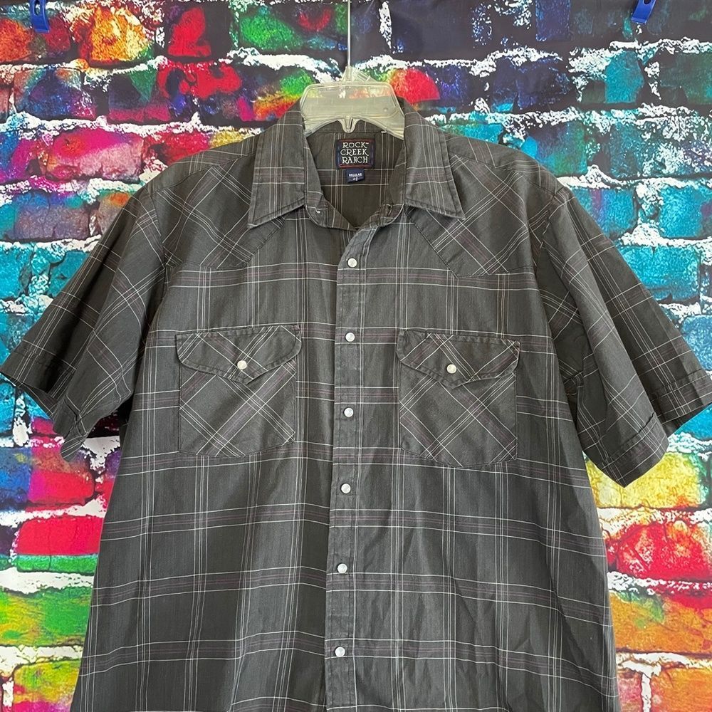 Vintage Rock Creek Ranch Short Sleeve Pearl Snap Button Up Shirt 16.5 Regular - Picture 5 of 9
